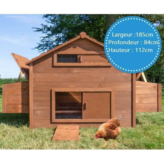 Poulailler en bois pour jardin extérieure cage canard équipé 2 nichoirs 185 x 84 x 112 cm Modèle 154 Ferme de terrain