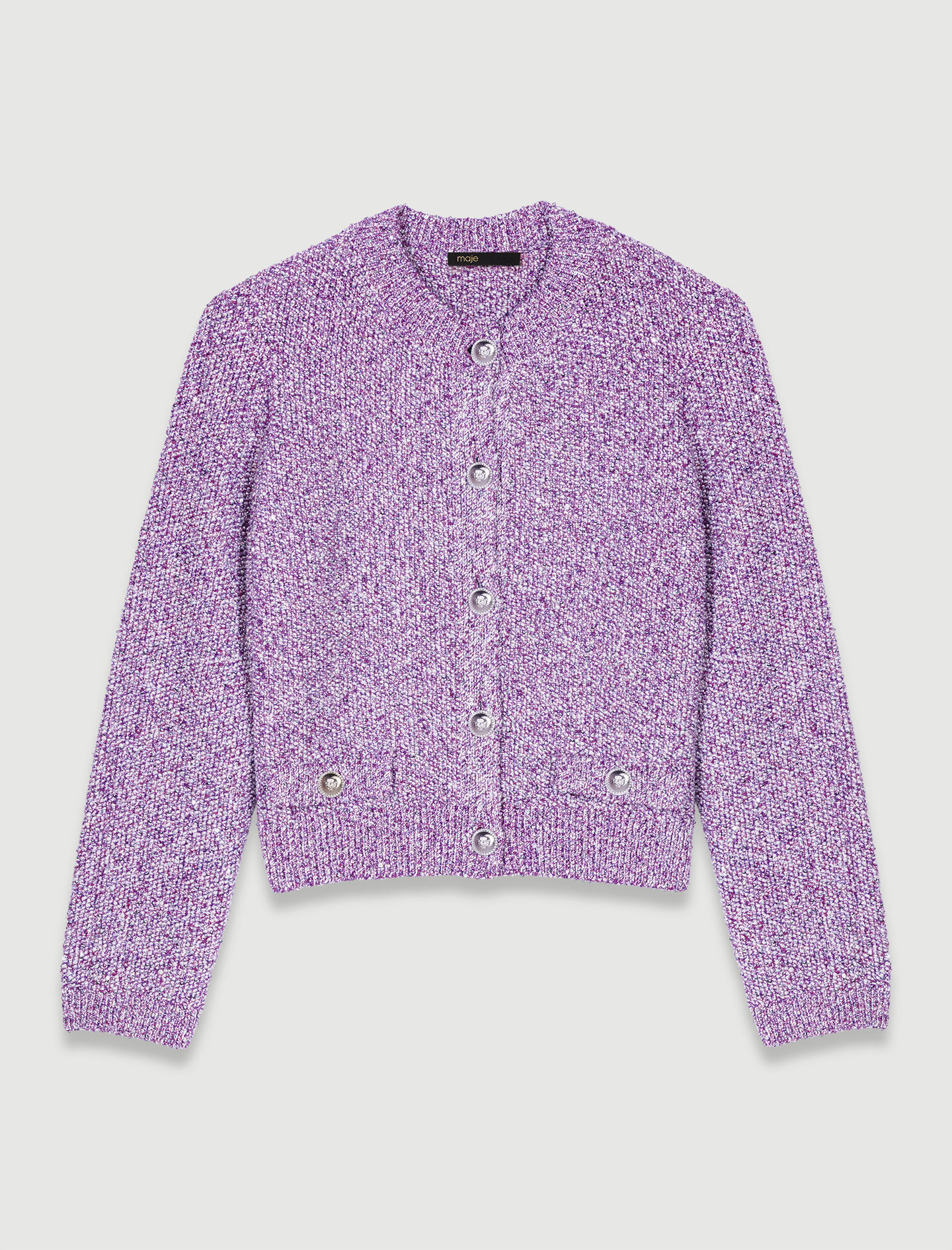 Cardigan tricotat cu paiete - Roz fucsia