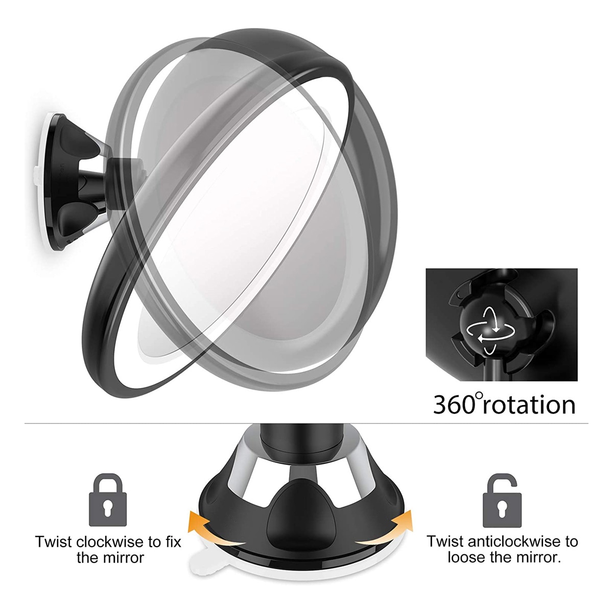 Miroir cosmétique UNIQ avec ventouse, éclairage LED et grossissement x10 – 1 pièce