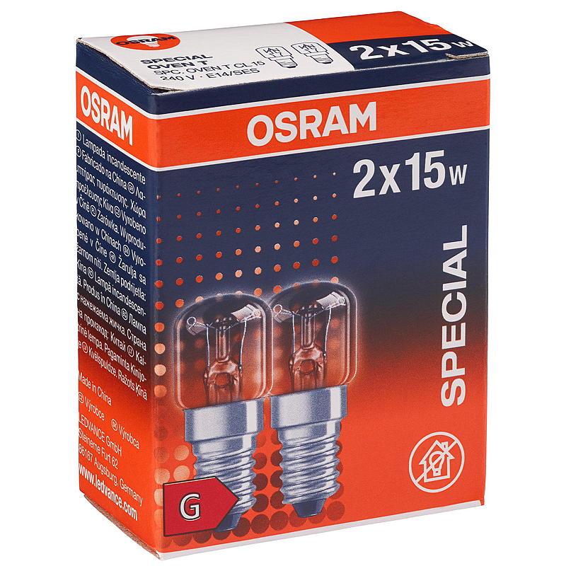 Lampadina per forno Osram 15W, confezione da 2, attacco E14