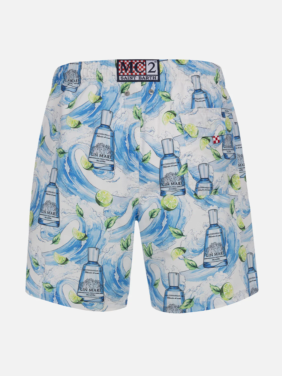 Man Gustavia Mid-Length Swim Shorts | Gin Mare All-Over Print Special Edition | Elastic Waistband, Adjustable Drawstring | MC2 Saint Barth
