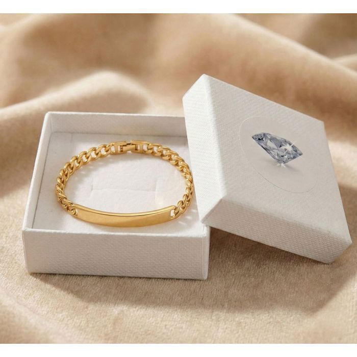 Pulsera - Mujer - Cadena tipo curb - Identity - 19 cm - Malla americana - Chapada en oro amarillo de 18k - 3 micras