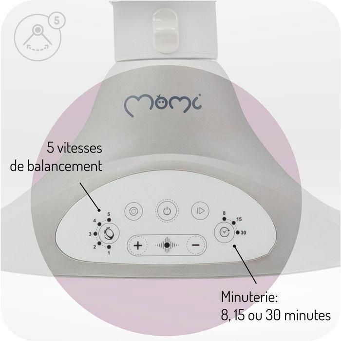 MoMi KENANI – Electric Baby Swing – Bluetooth – Remote Control – Mosquito Net – 5 Speeds – Light Gray