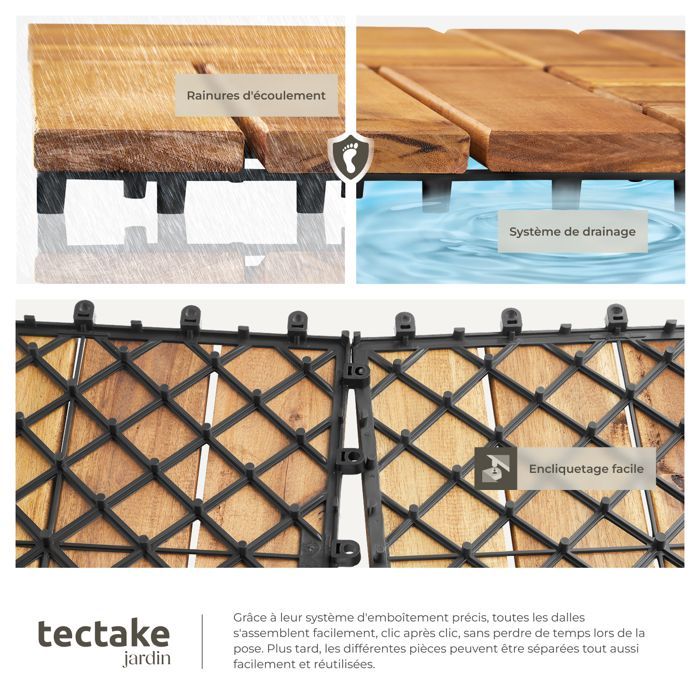 Terrace tiles - TECTAKE - TABULA interlocking outdoor tiles in acacia wood, 31 x 31 x 2.2 cm - 40 pieces
