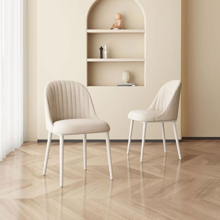 Guyii Modern Chair, Sleek Lounge Chair with Striped Backrest, White Chair for Dining Room or Bedroom