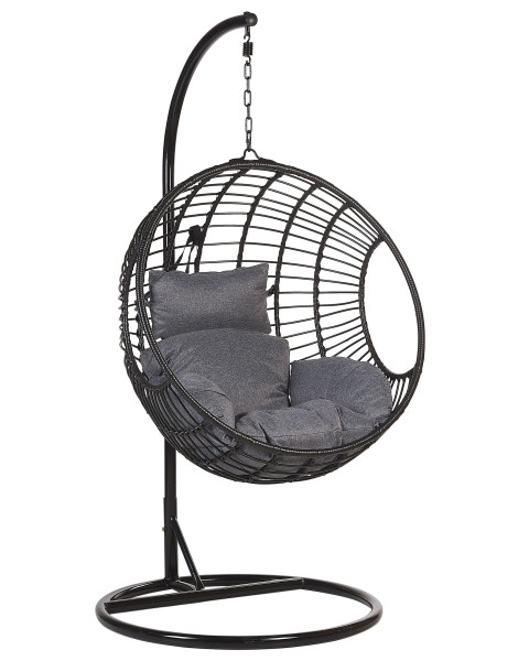 Fotel wiszący bujany rattan stelaż czarny