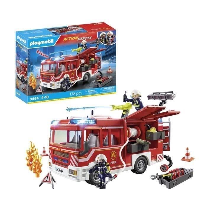 PLAYMOBIL 9464 Fourgon d'intervention des pompiers jaune avec canon à eau fonctionnel - City Action