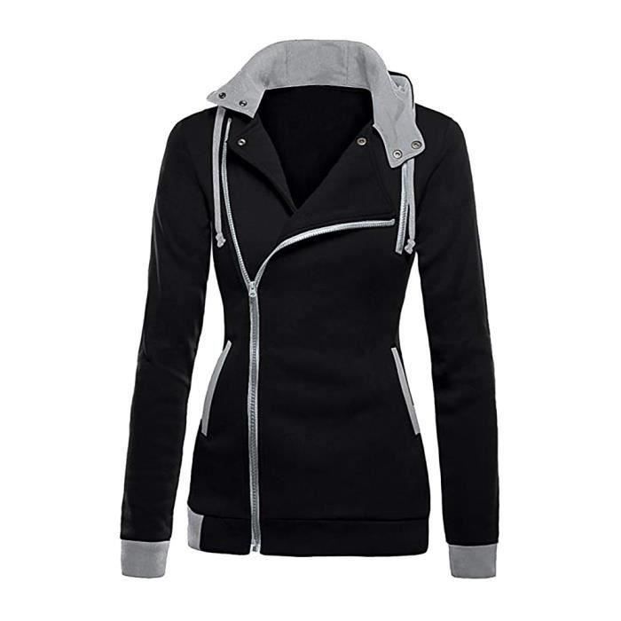 Sweat Femmes - FUNMOON - Oblique Zipper - Slim Fit - Manches Longues - Col Capuche