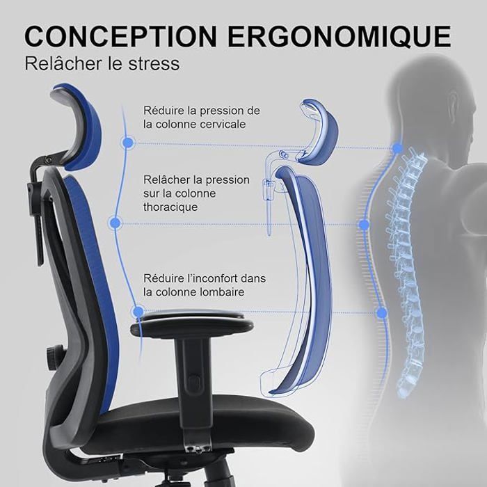 SIHOO Chaise de Bureau Ergonomique, Fauteuil Pivotant en Maille avec Support Lombaire et Accoudoirs Réglables, Poids Max 150KG, Noir