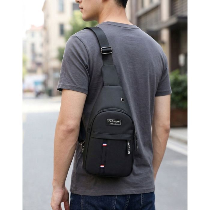 Bolso bandolera - Bolso de hombro - Ajustable - Para hombre - Tejido Oxford - Negro - Funcional - 31 x 17 cm