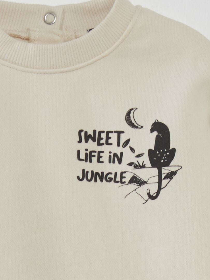 Sweatshirt van French terry met opdruk - BEIGE