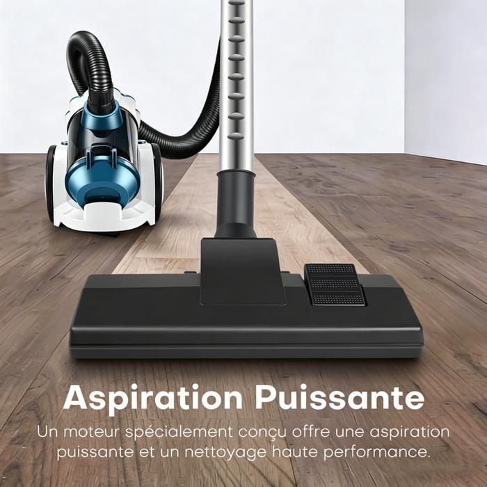 MONMECD Bagless Cylinder Vacuum Cleaner 1500W, 2L, 22kPa Powerful, Lightweight, Ergonomic, Washable HEPA Filter, 4.5m Cable, Blue & White