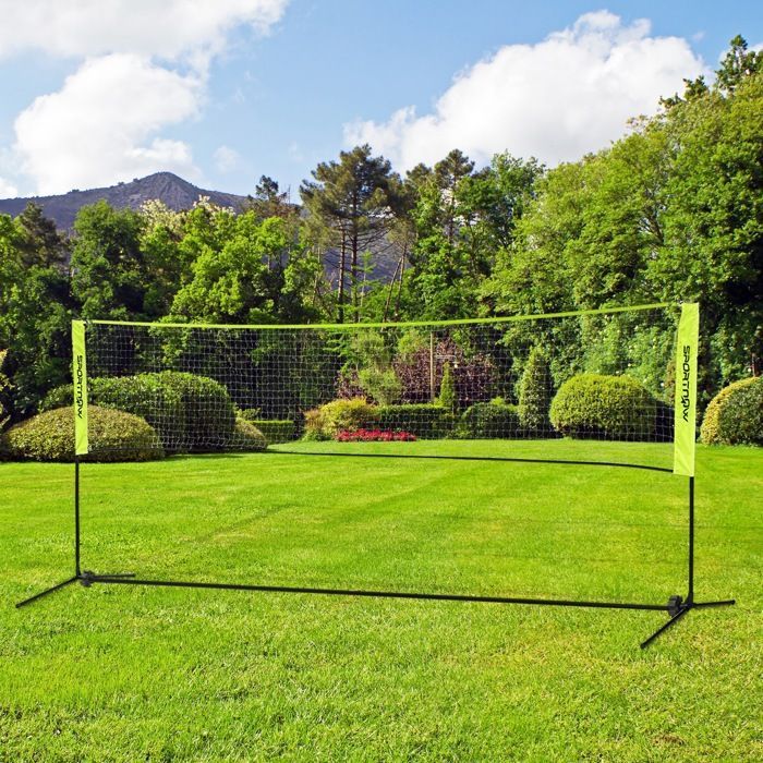 Badminton net - SPORTNOW - adjustable height from 107 to 155 cm - with carrying bag - metal frame - black, yellow