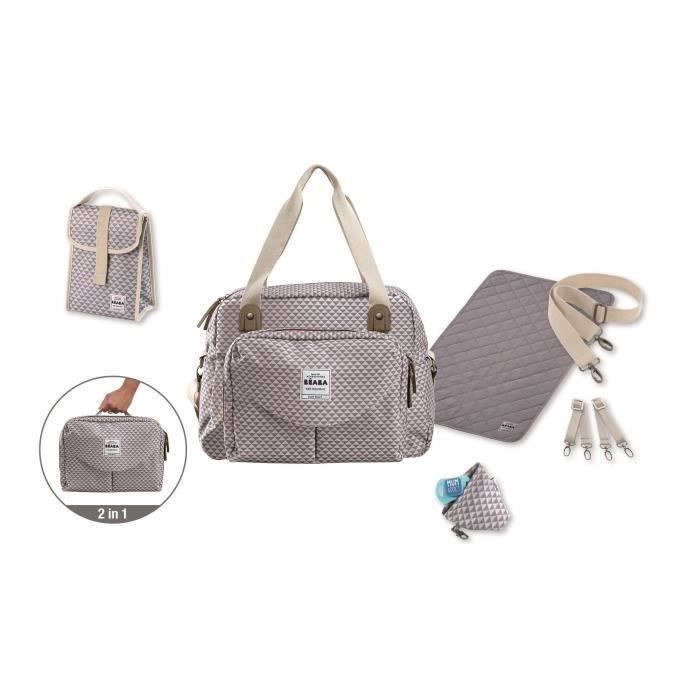 BEABA, Borsa fasciatoio Geneva II, modulare, capiente, con scomparti multipli e tasca frontale removibile, grigia