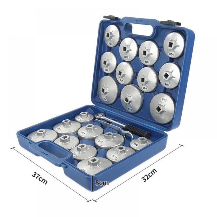Juego de 23 llaves para filtros de aceite - ERROLVES - Plata y azul - Llave para tapa de compartimento
