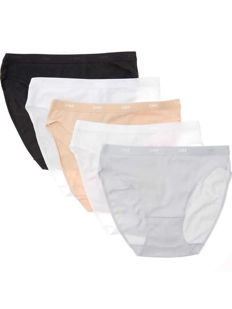 Conjunto de 5 calcinhas Les Pockets 'DIM' em algodão elástico - pretas