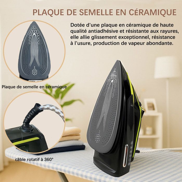 Plancha de vapor - Depósito de agua de 400 ml - Plancha de vapor de 2800 W - Vapor con sistema de limpieza antical - Vapor continuo de 30 g/min
