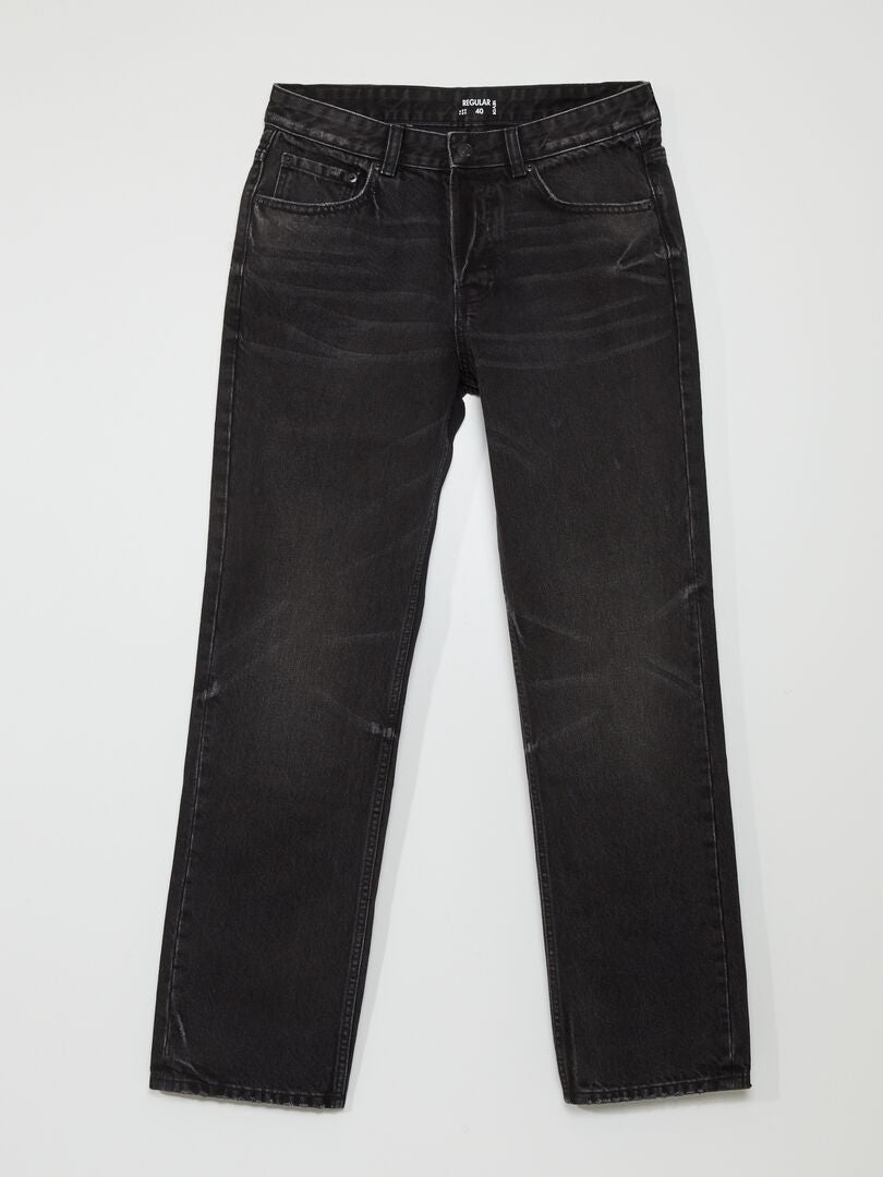 Rechte jeans met 5 zakken en vervaagde pijpen - ZWART