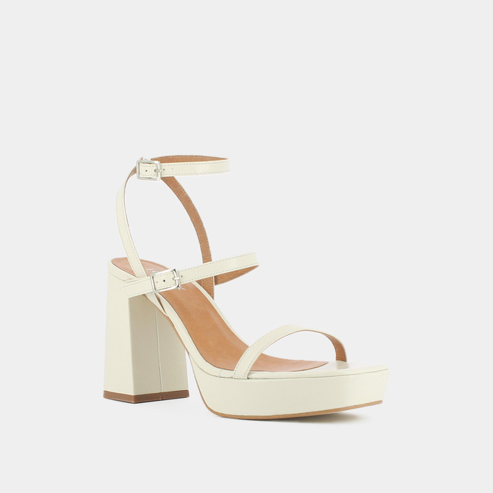 Sandales à brides et plateformes  en cuir vieilli écru