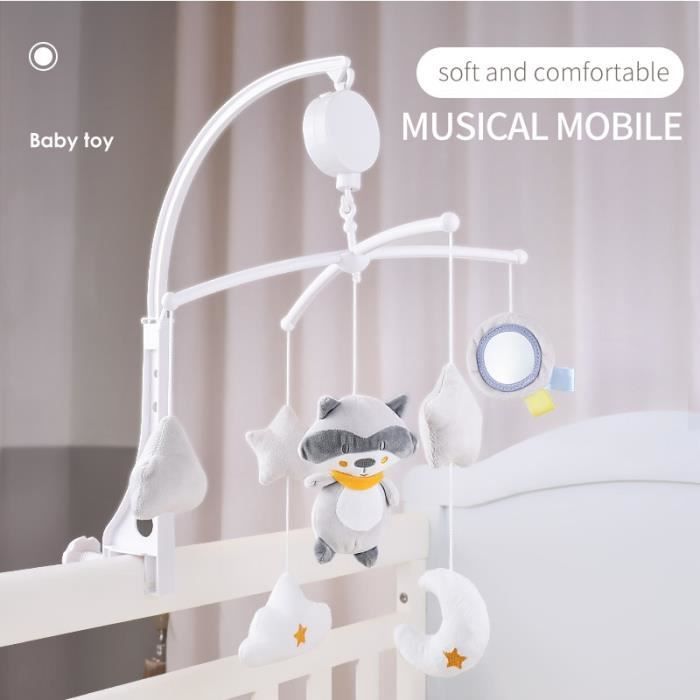 Musical Baby Crib Mobile, 360° Rotating Baby Bedside Toy, Newborn Bedside Rattle (Raccoon)