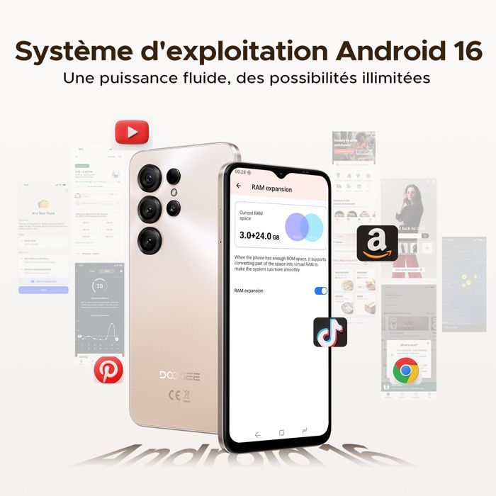DOOGEE Note56 X Smartphone económico Android 16, 24 GB + 64 GB, pantalla HD+ de 6,56