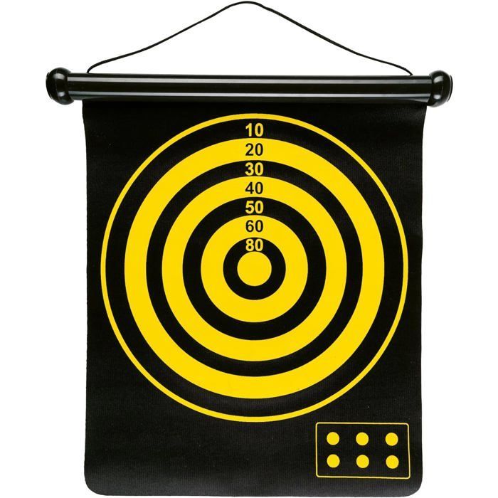 Bersaglio per freccette con 2 tavole e 6 freccette magnetiche, giocabile su 2 lati, per uso interno ed esterno.