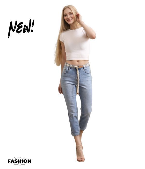 Jean femme - G-SMACK - Jeans Mom Fit - Taille haute - Couleur bleu - 5 poches