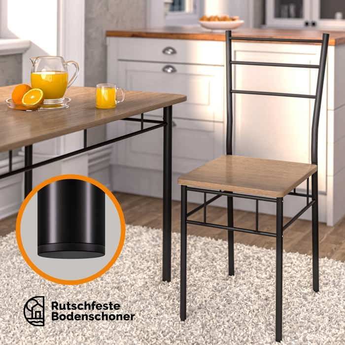 CASARIA® Ensemble LEO table avec 4 chaises brun MDF métal laqué Ensemble 5 pièces pour salle à manger cuisine