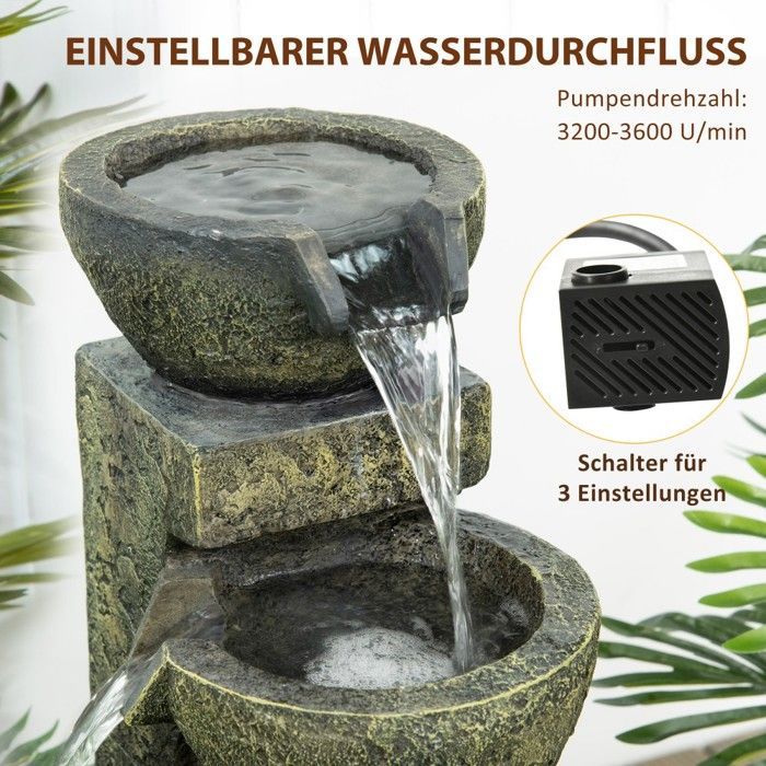 4-stufiger Gartenbrunnen mit einstellbarer Wassermenge – Wasserfall aus Kunstharz – Für Teiche und den Außenbereich – Wasserdekoration