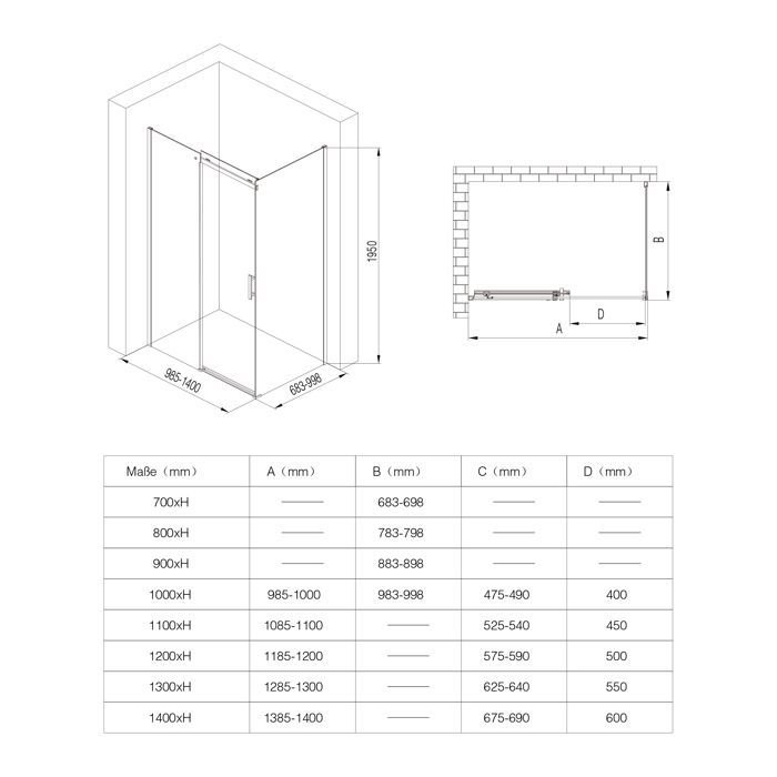 Cabina de ducha rectangular Ravenna18k con puerta corredera de 80x120 cm y plato de ducha.