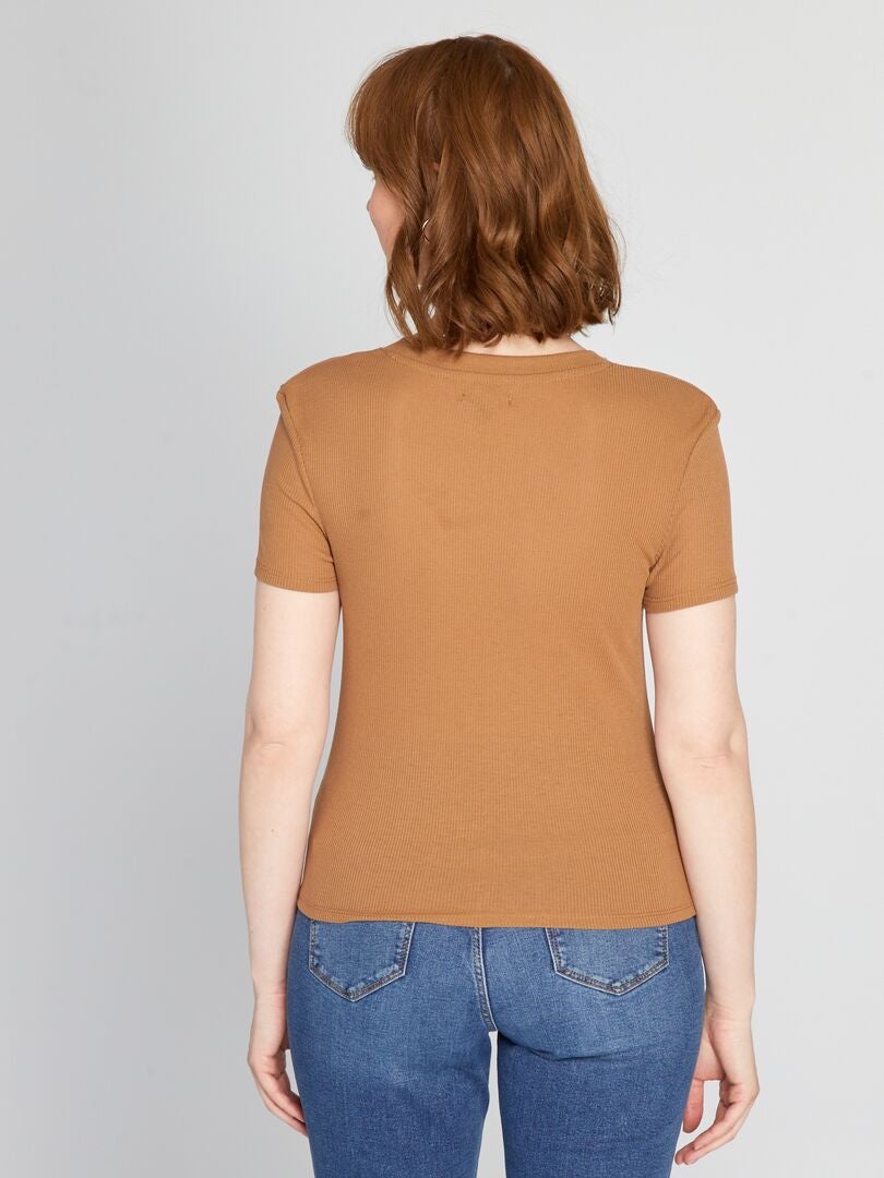 Camiseta de punto acanalado - Marrón