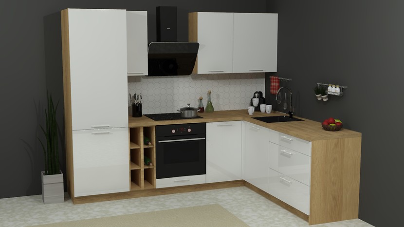 Komplet kuchenny narożny Top Line 255x200 cm biały połysk