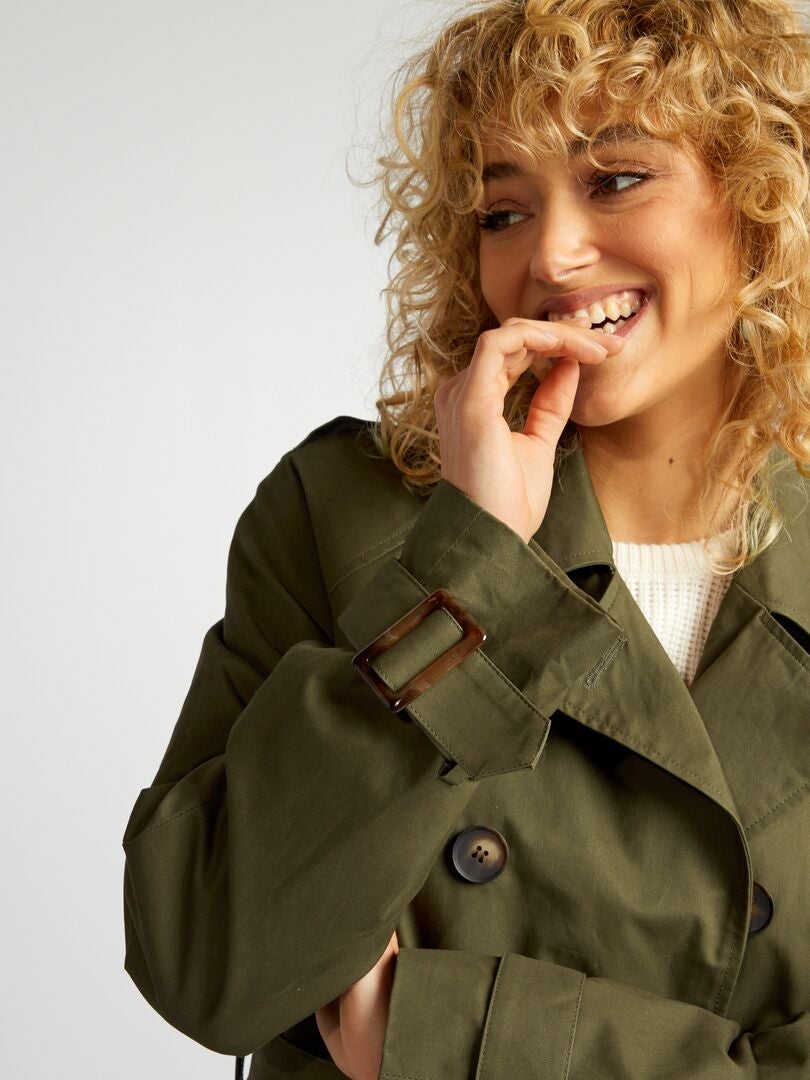 Lange trenchcoat met riem - KHAKI