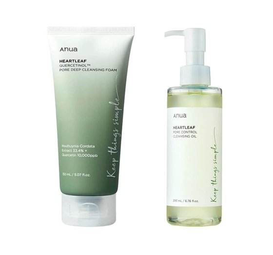 Anua Heartleaf zestaw kosmetyków pianka do mycia twarzy 150 ml   olejek do oczyszczania twarzy 200 ml