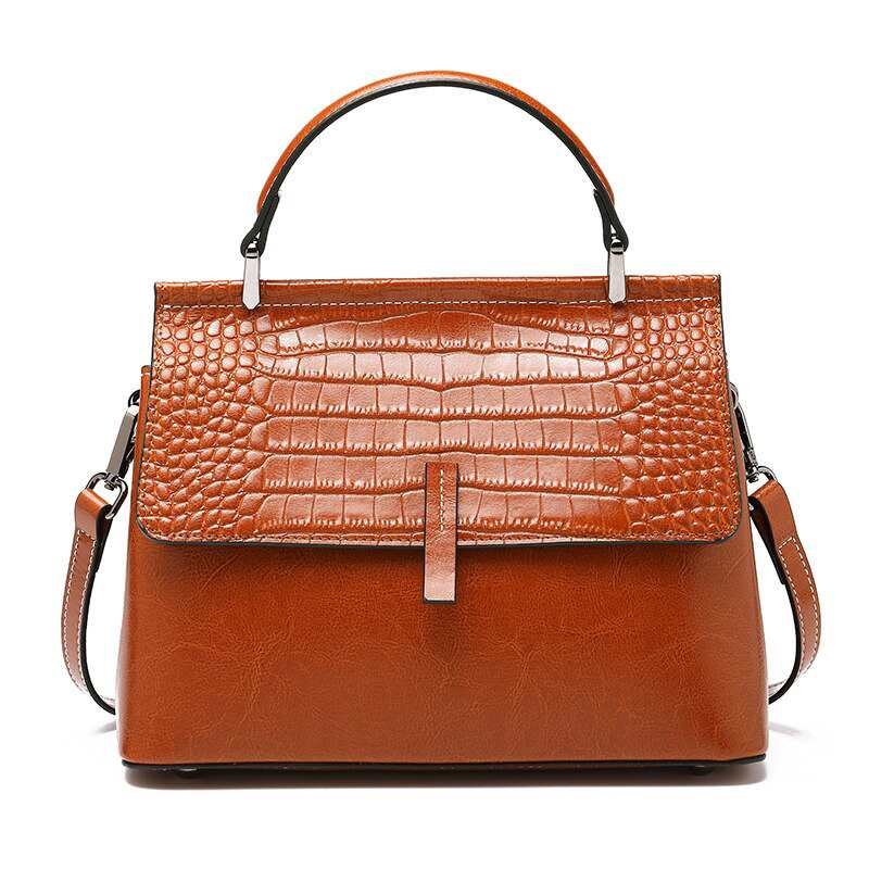 Borsa a tracolla da donna retrò in pelle di vacchetta e alligatore, borsa a tracolla alla moda e di design, borsa a mano semplice e versatile.