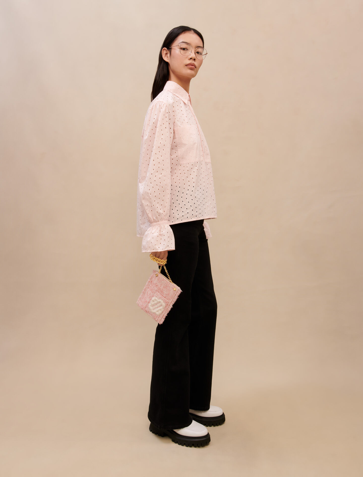 Roze shirt met Engelse borduursels - Roze