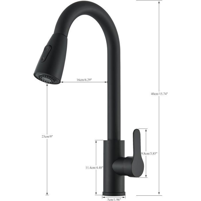 Miscelatore da cucina girevole a 360° per lavello ad arco alto, con doccetta estraibile a 2 modalità (nero opaco)