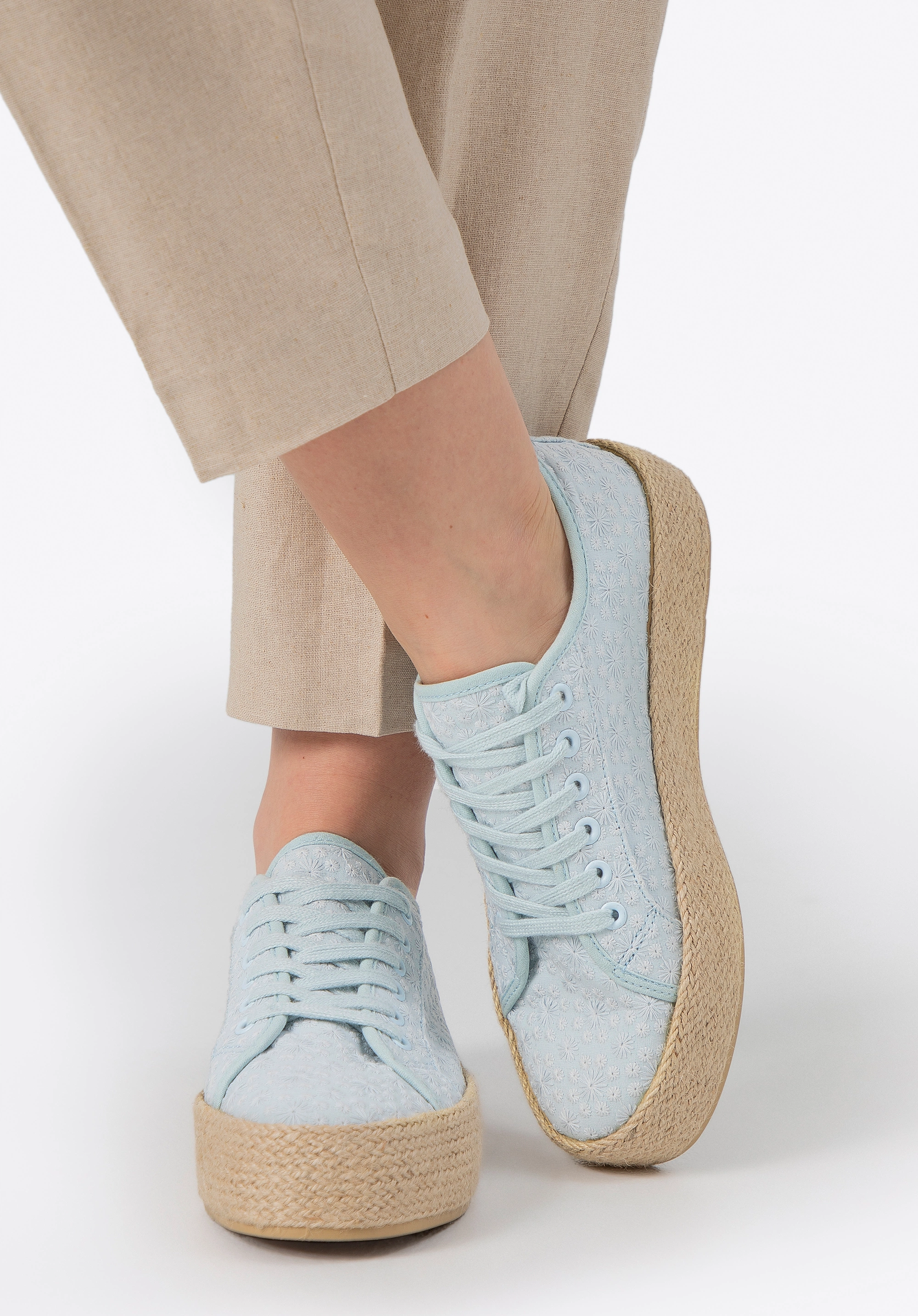 Damskie sneakersy na słomkowej podeszwie niebieskie