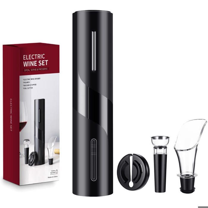 Ouvre-porte électrique 3 en 1 noir avec coupe-film et tournevis pour bouteilles de vin, accessoire de cuisine intelligent et automat
