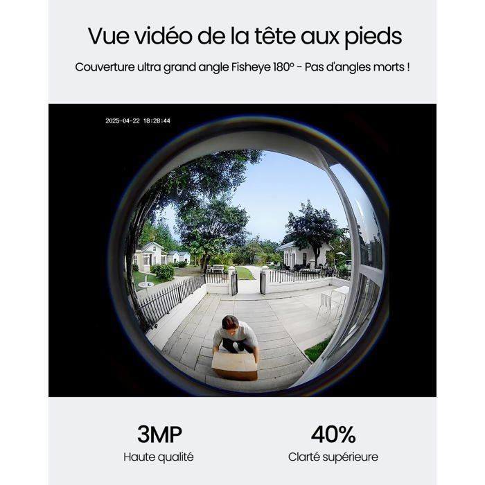 Campainha sem fio externa à prova d'água 2K, com câmera olho de peixe de 180°, compatível com Alexa, detecção por IA e 32 GB de armazenamento.