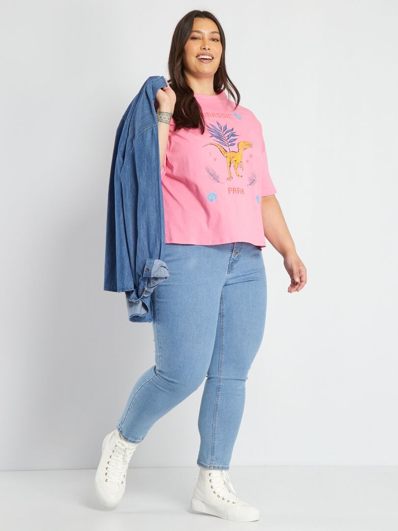 'Jurassic Park' T-shirt met verlaagde armsgaten - ROZE