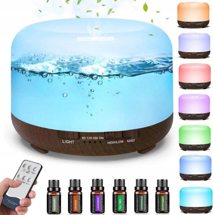 Diffuseur d'Huiles Essentielles 500ml avec Télécommande Lumière LED 7 Couleurs Humidificateur d'Air Ultrasonique