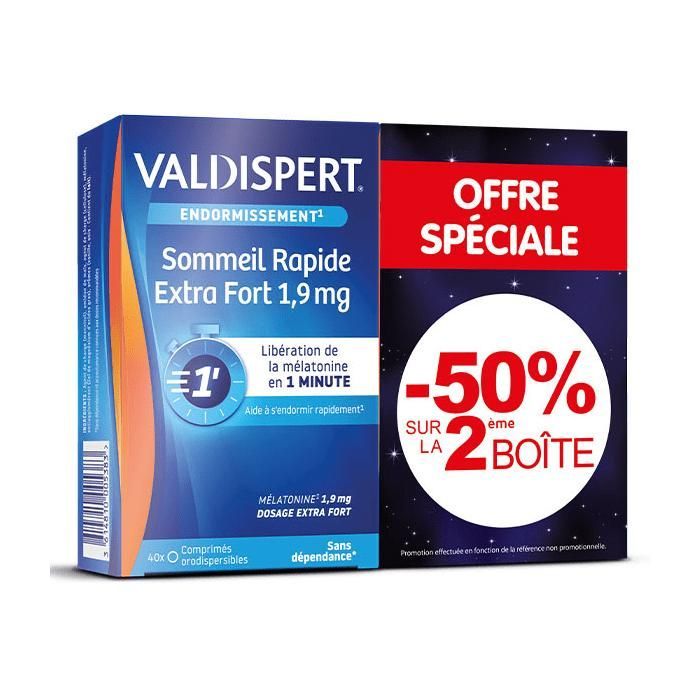 Valdispert Extra Fuerte Sueño Rápido 1.9 mg Melatonina Paquete de 2 x 40 comprimidos
