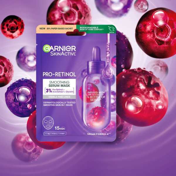 Garnier Pro Retinol Smoothing Serum plátýnková maska