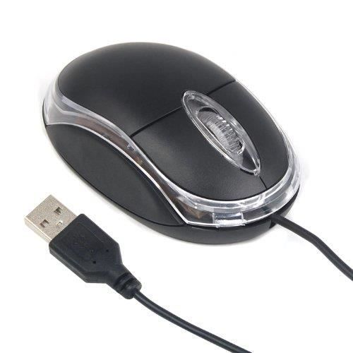 Mouse óptico USB com fio Digiflex pequeno, preto, com roda de rolagem para PC e laptop.