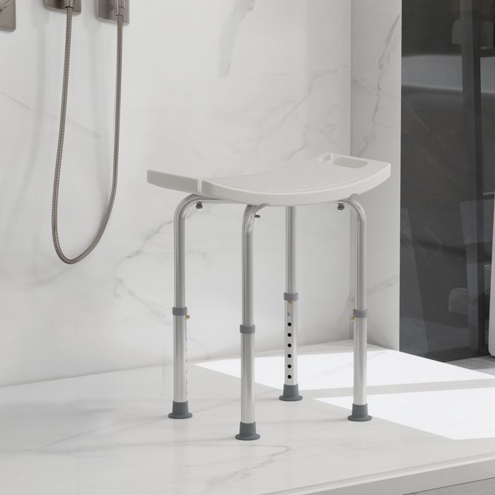 Taburete de ducha - HOMCOM - silla ajustable para personas mayores y personas con discapacidad, con patas antideslizantes - aluminio - blanco