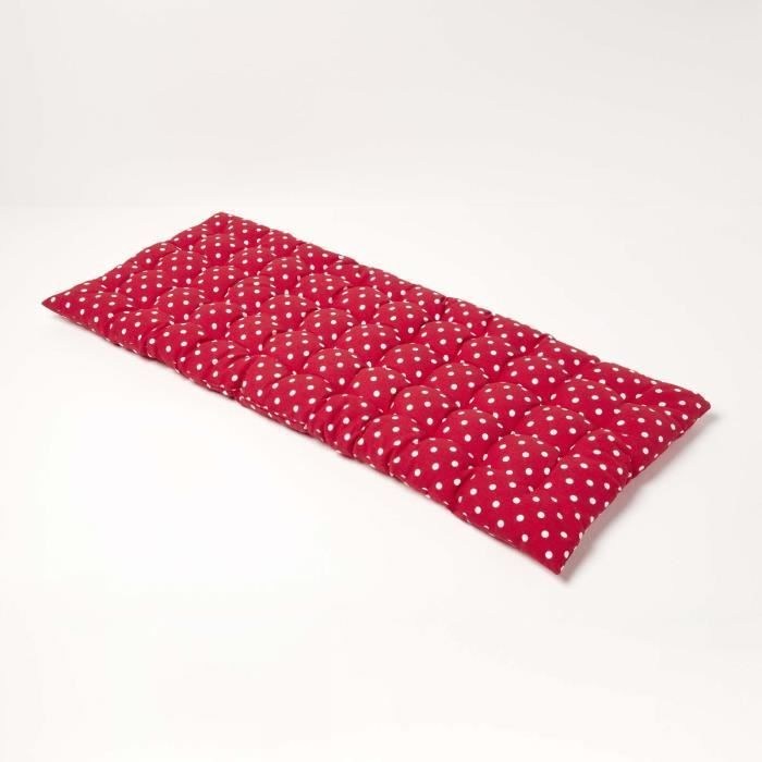 Coussin pour banc de jardin - HOMESCAPES – Pois rouges – 108 x 42 x 5 cm – Matelas de sol – Coton et polyester – Extérieur