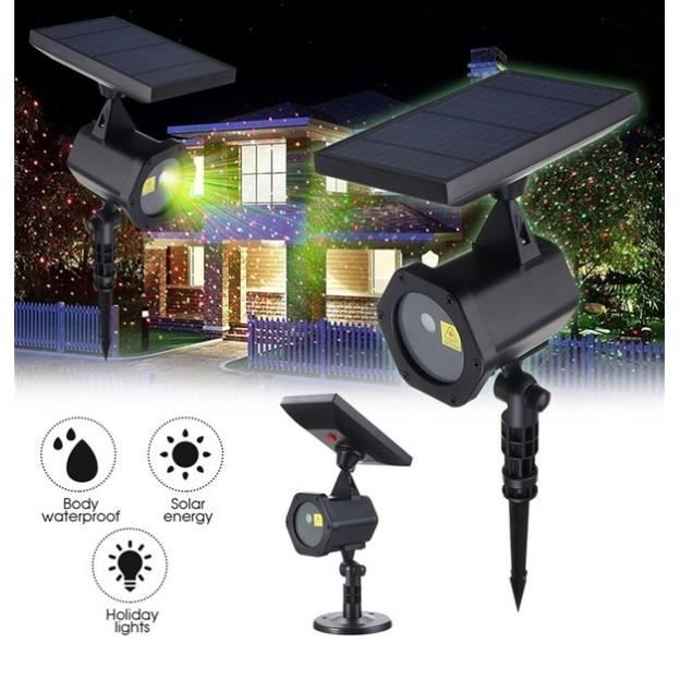 Luces navideñas - DAXGD - Proyector láser LED para exteriores - Alimentación solar - Resistente al agua - Rojo y verde