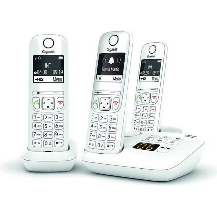 Teléfono inalámbrico AS690 A Trio blanco - GIGASET - Monocromo - 20 tonos de llamada - Manos libres