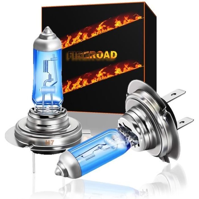 Bombilla para coche H7 6000K, blanca, efecto xenón, halógena, 55W, SUPER BLANCA, estándar francés, FIREROAD®